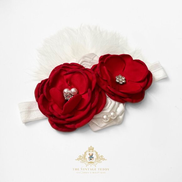 NWT Pretty Vintage Inspired Girls Headband Floral Beaded Feathers Red OS - Picture 1 of 2